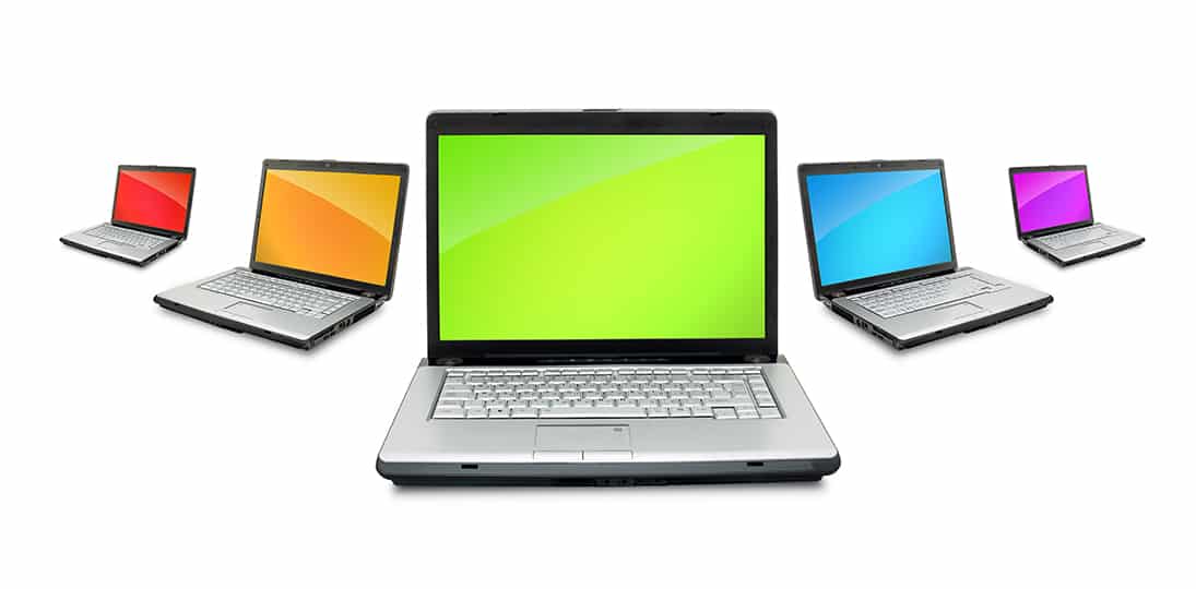 Laptops showing various colors - read our expert article to get tips on using color in digital design
