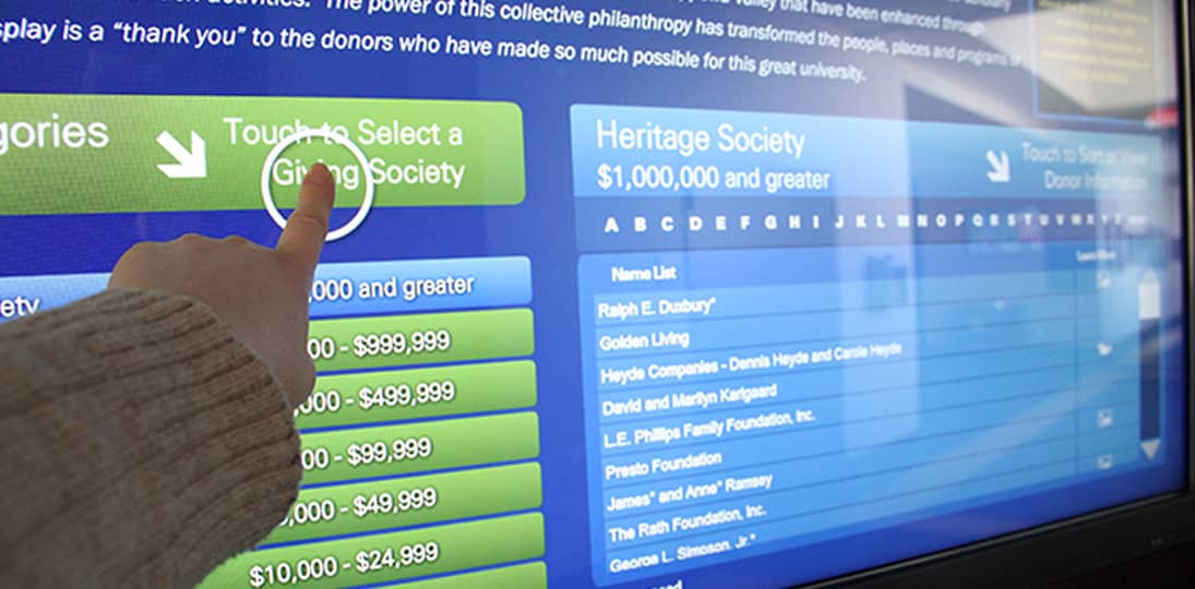 Use interactive donor boards to thank patrons and encourage more donations