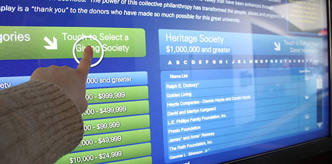 Use interactive donor boards to thank patrons and encourage more donations