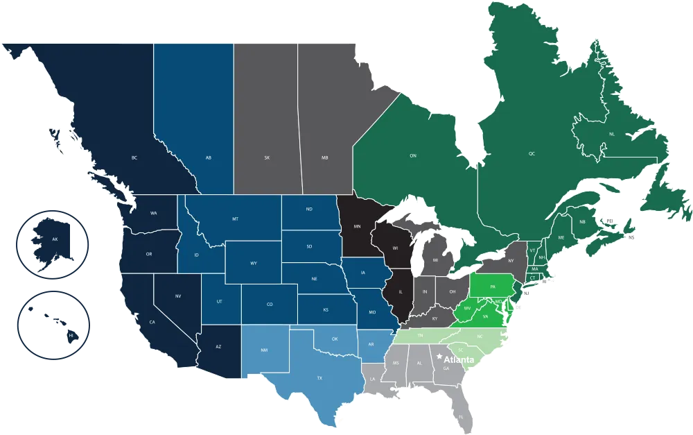 US & Canada Regional Map - Contact your Visix region manager for product and pricing information