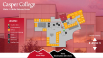Our custom interactive wayfinding design for Casper College includes floor maps and a directory