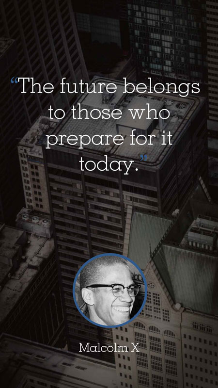 Visix Digital Signage Content Subscriptions | Inspirations & Trivia Feed | Malcolm X Portrait Inspirational Quote Example