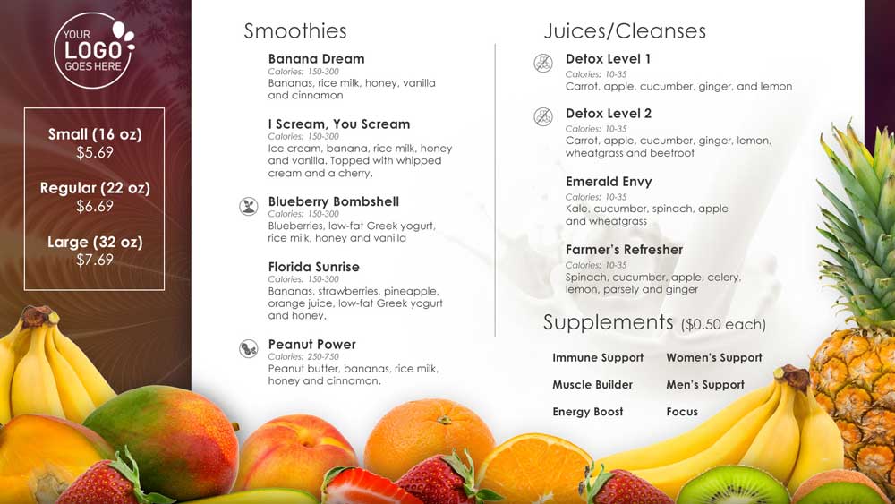 Visix Digital Signage Kits | Digital Menu Board Kit | Fruit Design Sample