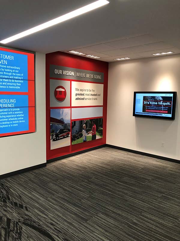 Safelite uses both video walls and individual screens for employee communications