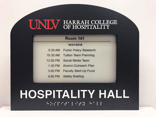 UNLV Harrah Hospitality - Custom EPS Room Sign Faceplate with Braille by Visix