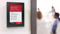 E Ink EPS Room Signs show bookings for collaboration spaces from your own scheduling app
