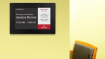 EPS Electronic Paper Room Signs can be easily mounted to show bookings outside shared spaces