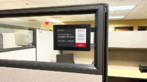 Visix EPS 74 Hoteling Room Sign easily mounts on cubicles for office hoteling schedules.
