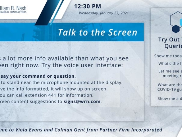 William R. Nash Digital Signage Layout with Voice Interface Instructions