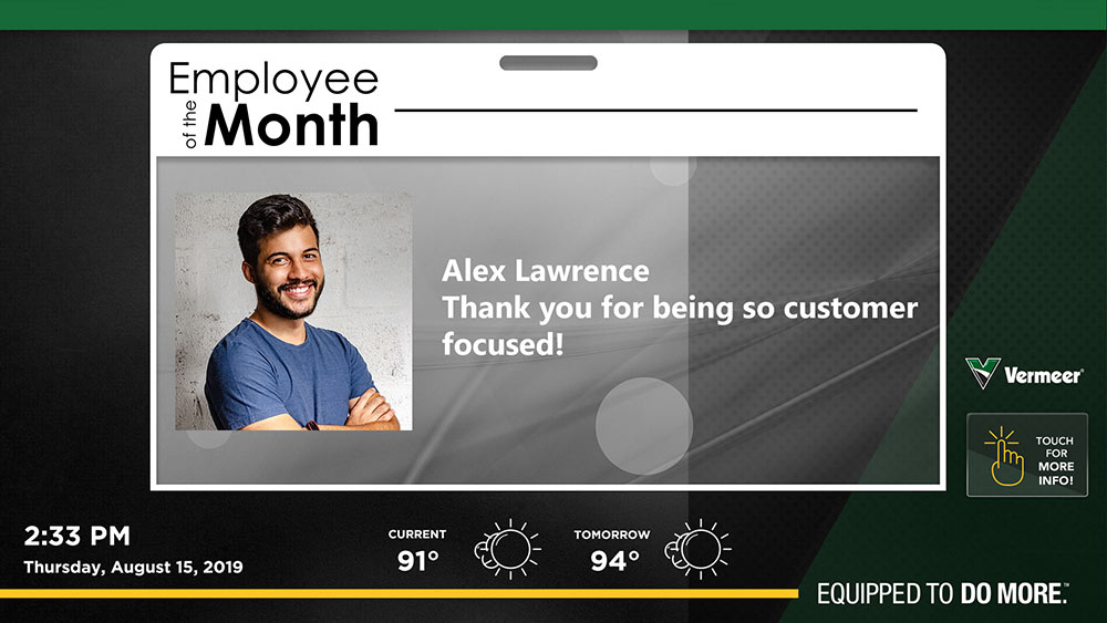 Visix Digital Signage Kits | Corporate Recognition Messages | Employee of the Month Template with Photo
