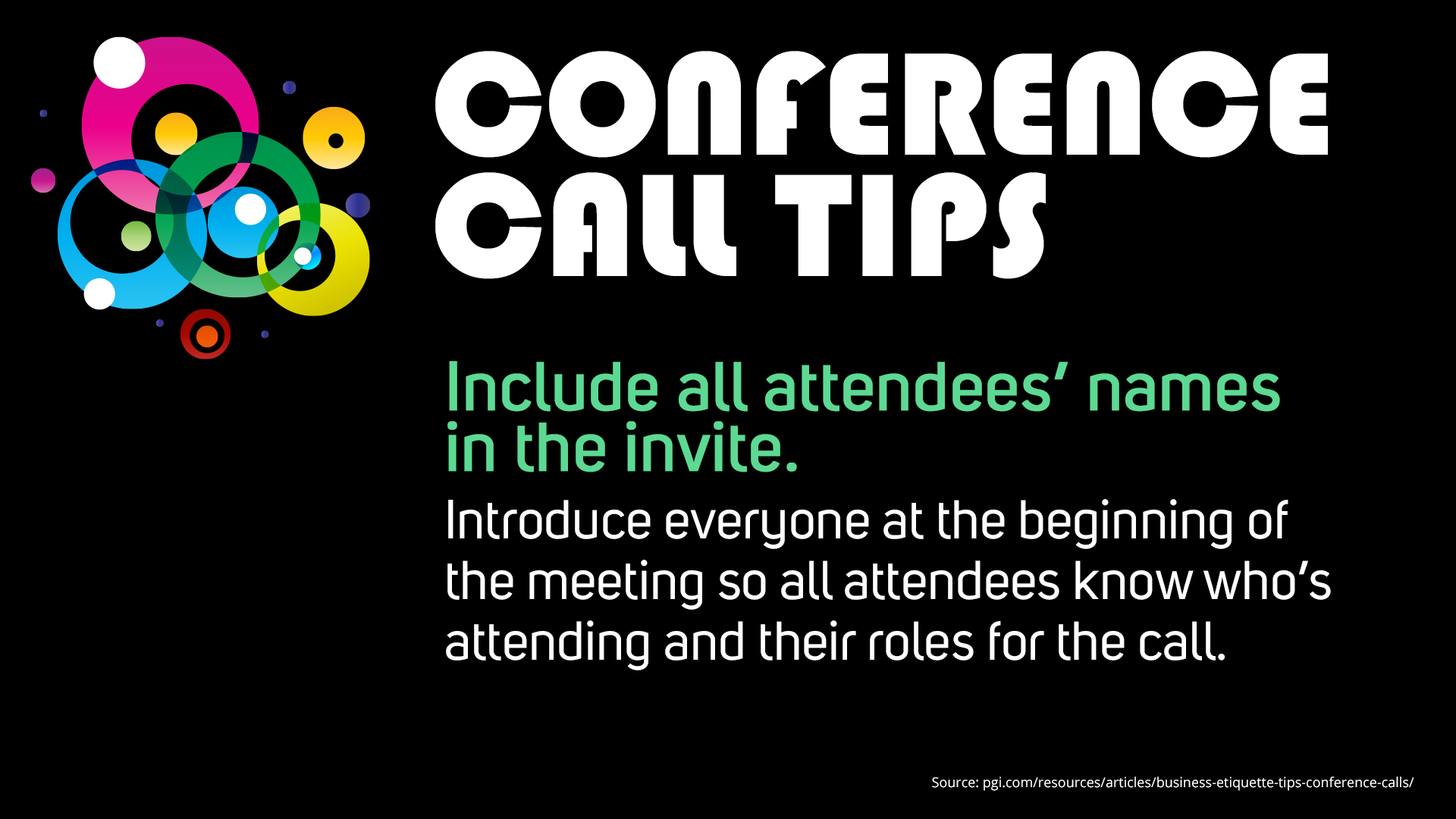 Free Graphic | Conference Call Tips | Include all attendee names in the invite
