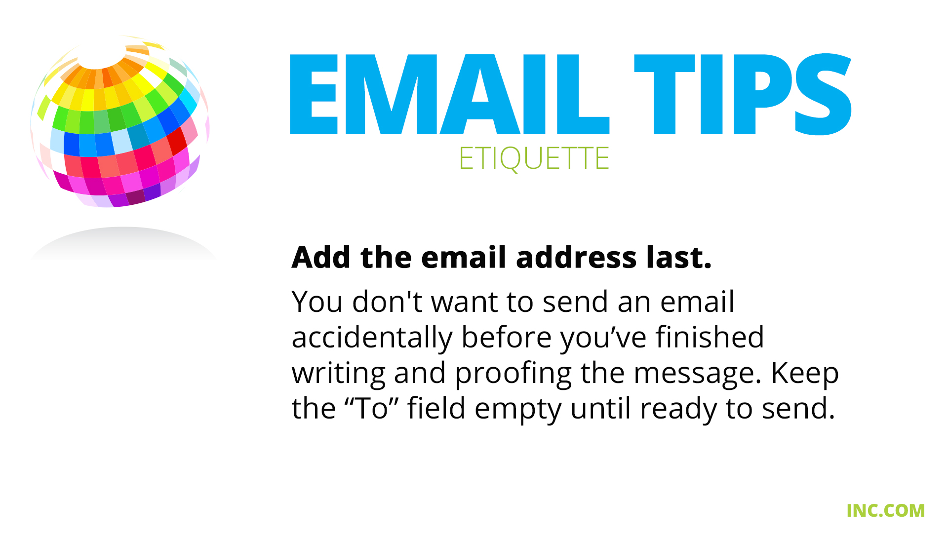 Free Graphic | Email Etiquette Tips | Add the email address last
