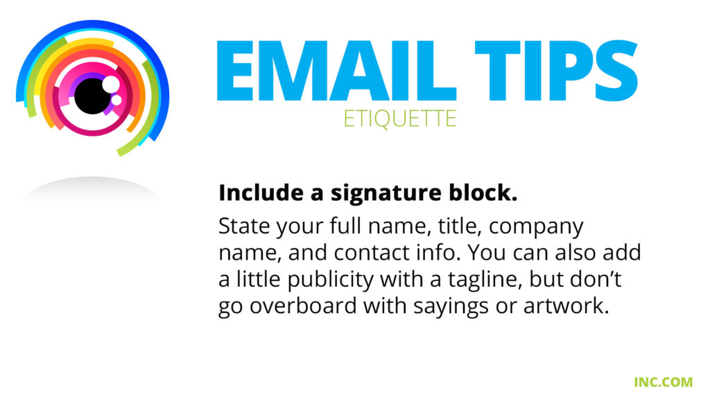 Free Graphic | Email Etiquette Tips | Include a signature block