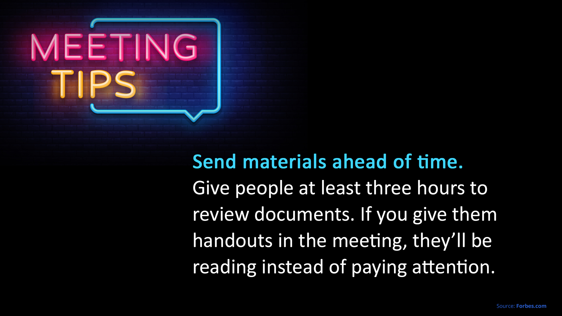 Free Graphic | Meeting Tips | Send materials ahead of time
