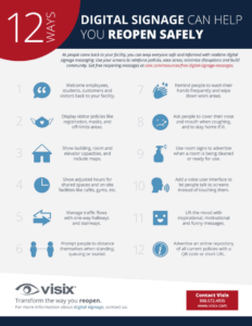 Download the free infographic: 12 Ways Digital Signage Can Help You Reopen Your Facility Safely