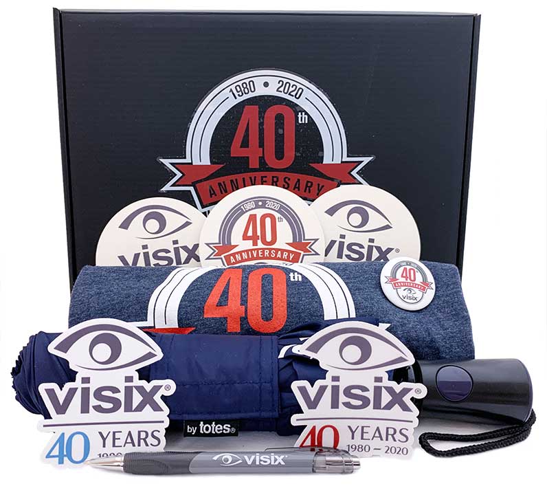 Sign up for digital signage demo and receive our Visix 40th Anniversary Swag Box