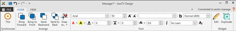The AxisTV Design ribbon gives you typography options that are similar to Microsoft Office