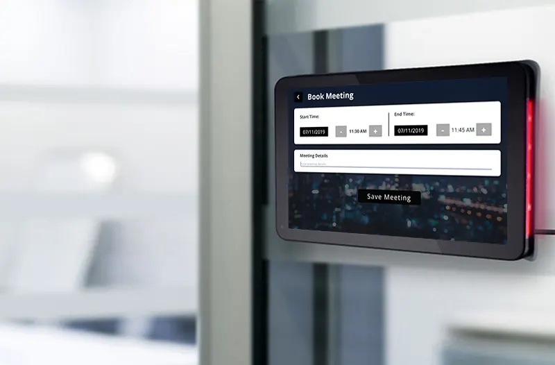 Connect room signs let you book a room right at the room sign - start, stop, extend or end meetings on the touchscreen