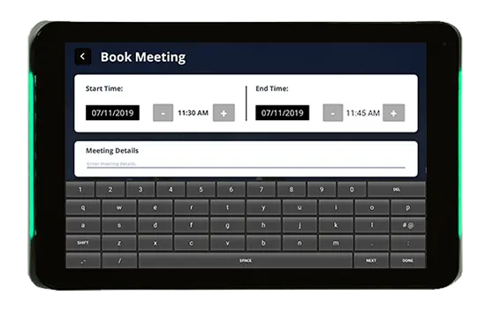 Connect room signs let you book a meeting right at the room sign with easy touchscreen controls