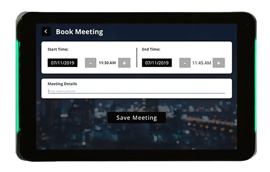 Connect room signs let you reserve rooms and those reservations are shared with your calendar app