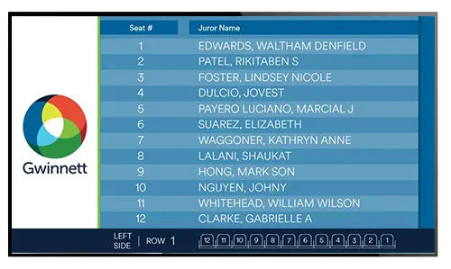 Sample courts digital sign showing jury information with live data integration