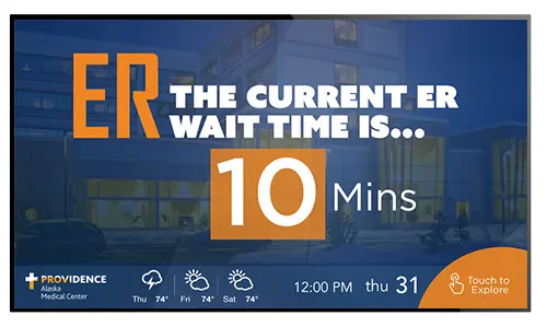 Sample emergency room digital sign showing estimated wait time pulled from external data source