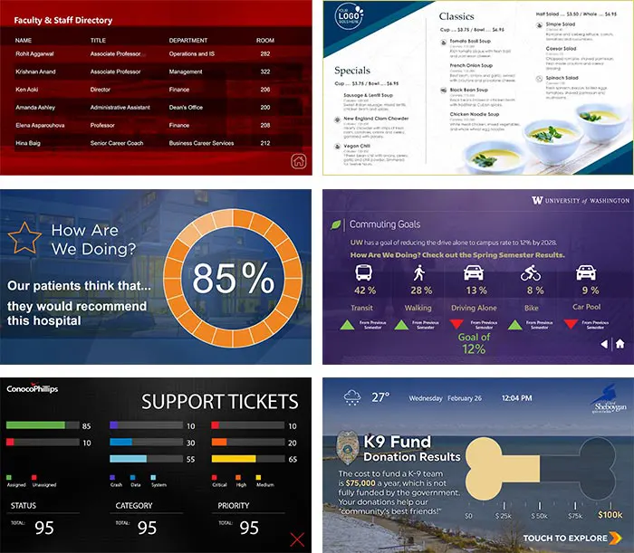 These examples show how you can use data widgets to show info from spreadsheets, XML and JSON on digital signs