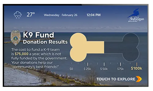 Example of government fundraiser information on digital signage layout