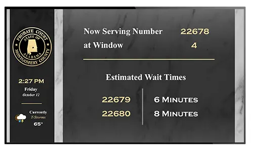 Sample of digital sign with queuing information for government offices