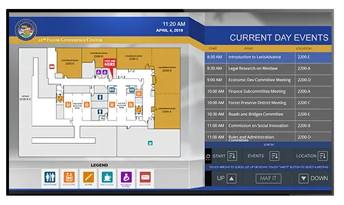 Interactive wayfinding example on digital signage for government offices