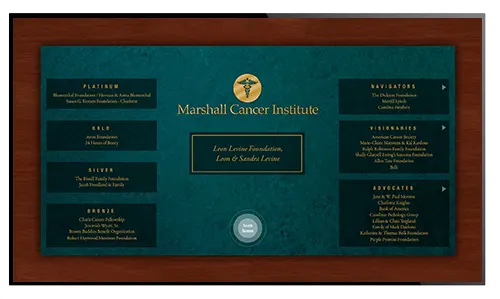 Digital donor board showing donor info for healthcare patrons