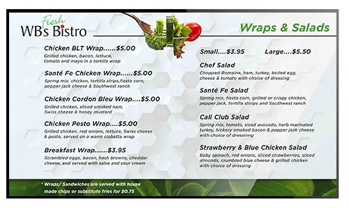 Sample digital menu board for healthcare facilities or hospital cafeterias