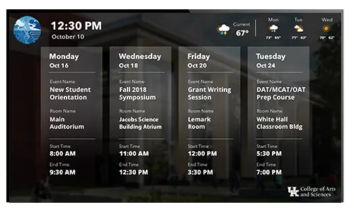 College events board - digital signage sample layout