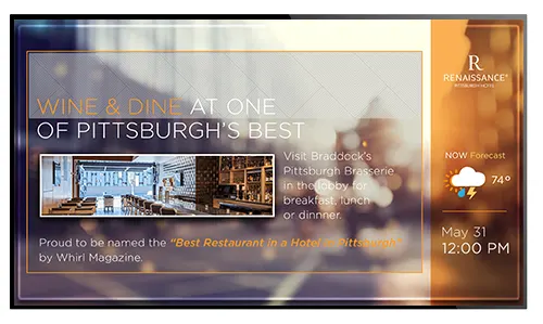 Hotel digital signage layout promoting local attractions and businesses