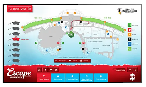 Interactive wayfinding layout for hotel, casino and resort