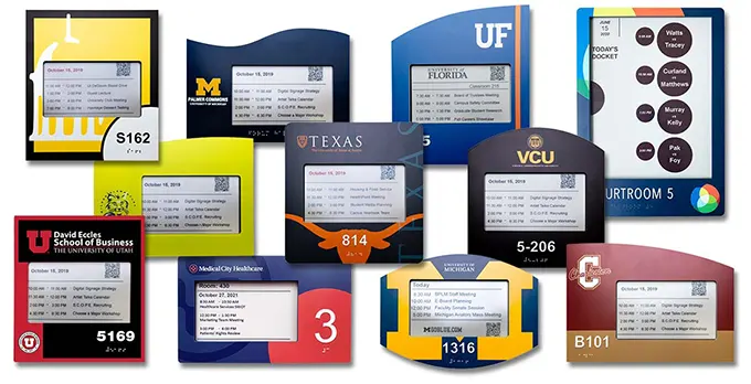 Epaper room signs from Visix work with custom faceplates designed with braille and your brand colors