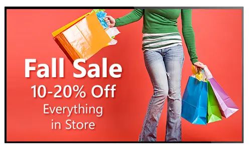 Retail digital signage example showing special promotion with discounts