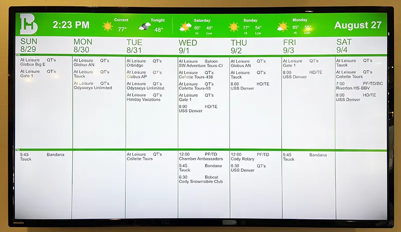 Custom screen layout with digital events listing for Blair Hotels' Holiday Inn Codi from Visix digital signage