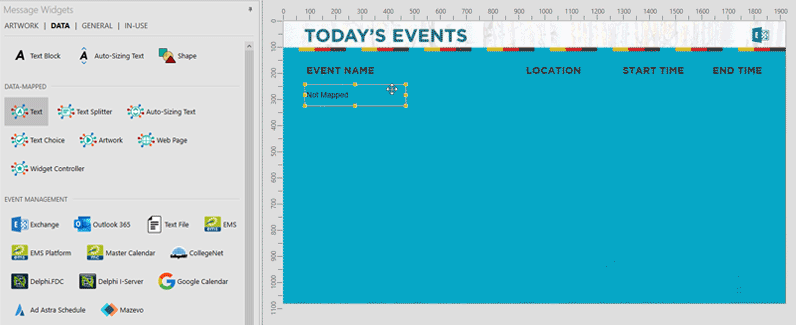 Calendar widgets in AxisTV Design let you show data from your event management system