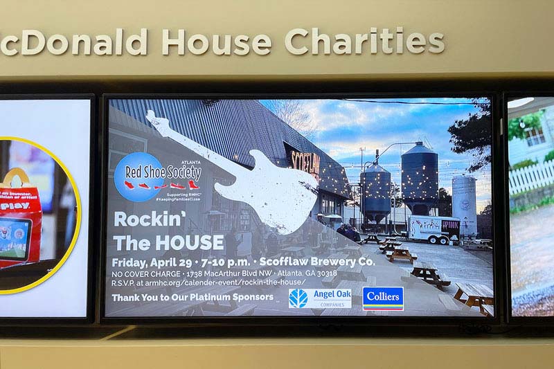 Digital sign powered by Visix software at Ronald McDonald House Atlanta Chapter