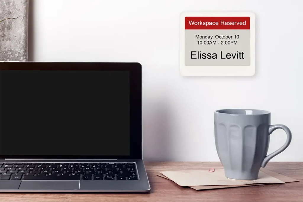 Epaper desk signs make workspace reservations easy for a more efficient hybrid workplace.