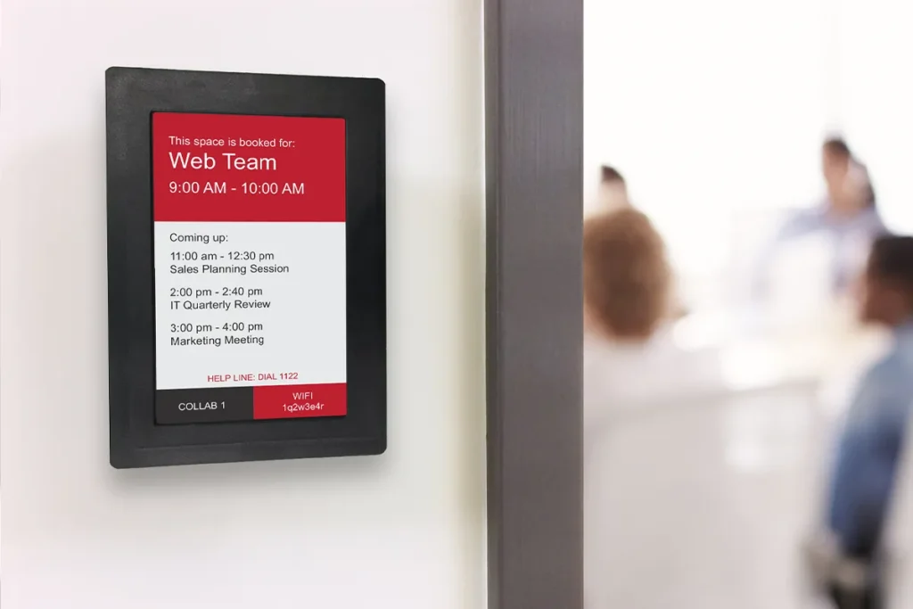 Use epaper room signs to show schedules outside conference rooms, office hoteling, collab spaces and more.