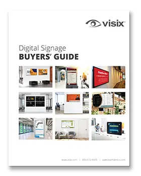 Cover of free digital signage buyers' guide for advice on shopping for and building a successful system