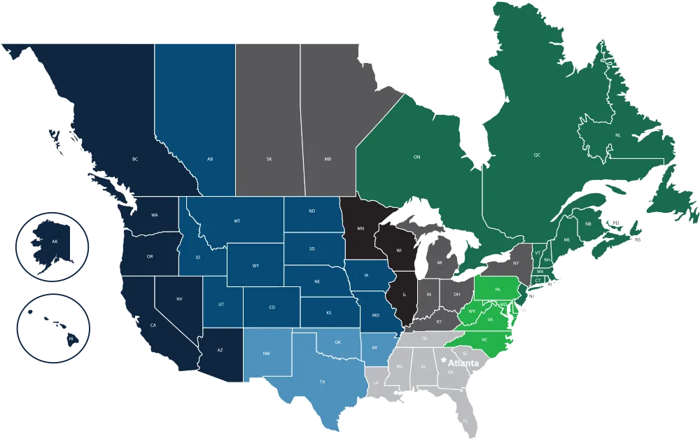 US & Canada Sales Regional Map - Contact your Visix region manager for product and pricing information