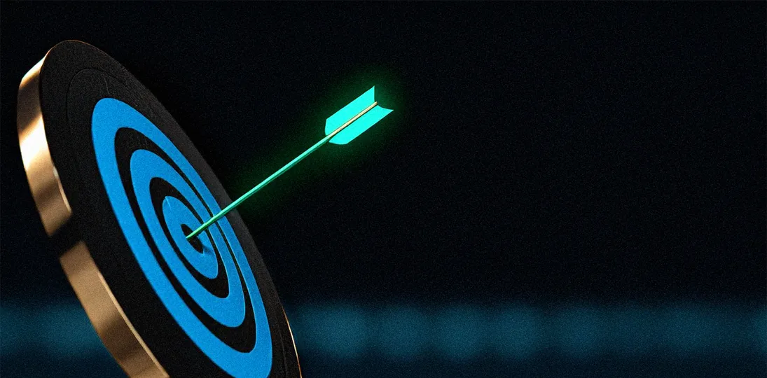 Arrow hitting target to show focus techniques for digital signage content
