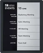 EPS 125 ePaper sign showing meeting room schedule