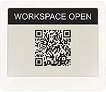 EPS 42 ePaper workstation signs with QR code for workspace reservations in a flexible workplace