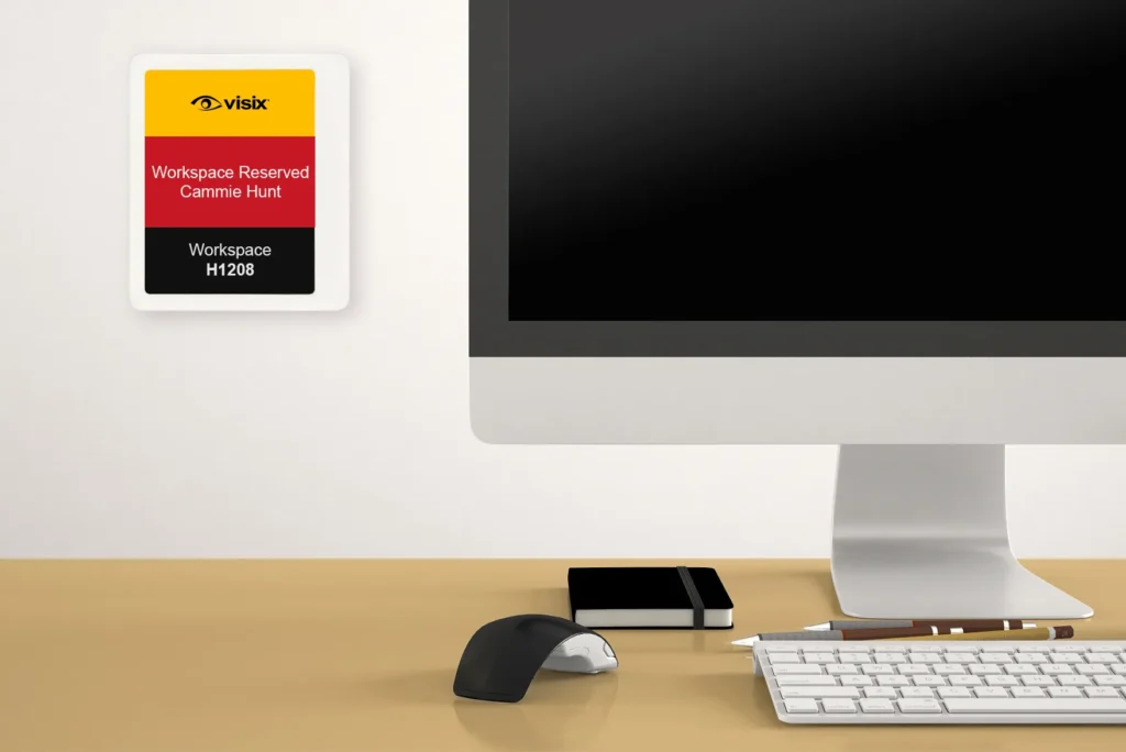 EPS 42 desk signs can show reservation info in white, black, red and yellow ink
