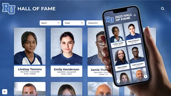 Interactive recognition board with photos, videos and sortable categories, responsive for mobile devices