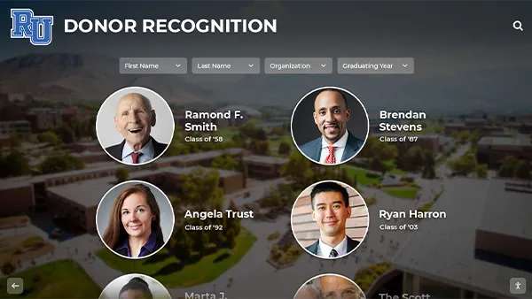 Digital donor recognition board on touchscreen display